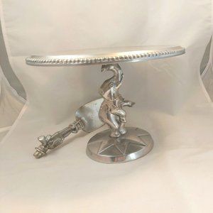 Vintage Mariposa Brillante Pewter Cake Pedestal and Slicer Circus 2 Piece Set